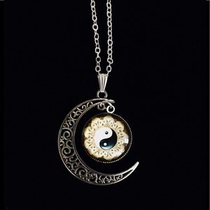 Crescent Moon Necklace with YinYang Pendant